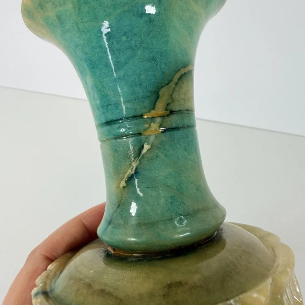 Antique Hand Carved‎ Blue Alabaster Bud Vase 6